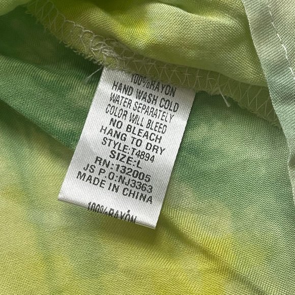 Entro Women's 100% Rayon‎ Green, Yellow Tie Dye Off Shoulder Lace Trim Top L NEW - Picture 6 of 9
